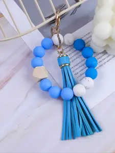 Creative Beaded Wrist Stylish Trendy Cute Keychain, Multiple Colors, Smooth Round Beads, Skin-Friendly Material, Bracelet Design, Perfect Gift Idea