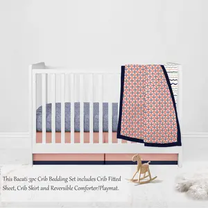 Bacati Tribal Olivia 3-Piece Crib Bedding Set - Coral/Navy