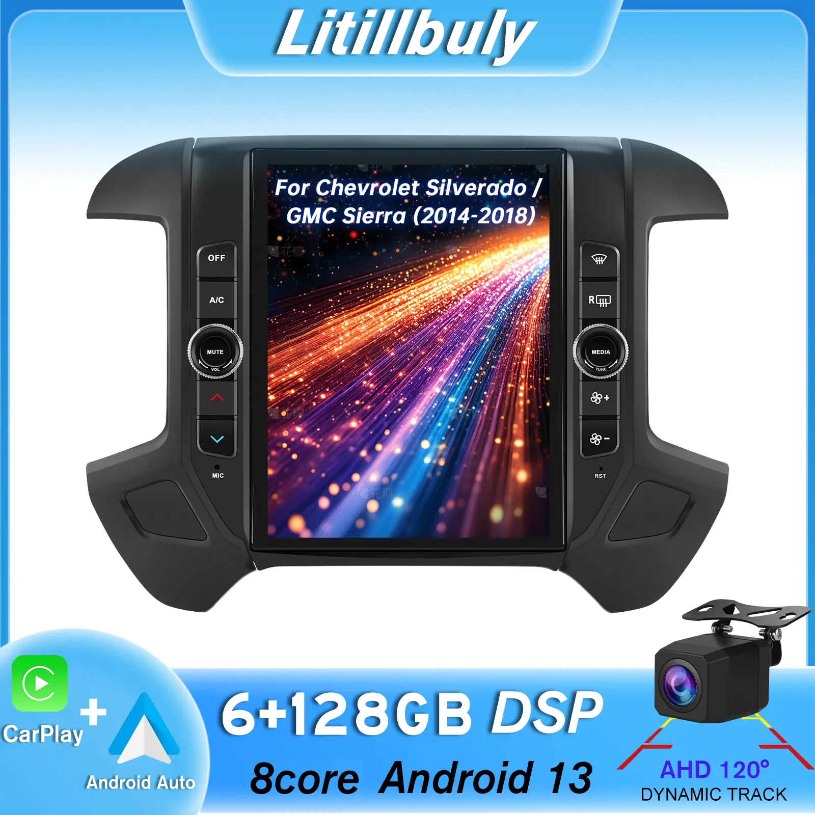 Car Radio Stereo for Chevy Silverado GMC Sierra 2014-2018 touch screen with 6G&128G  Android Auto Wireless Carplay, Bluetooth WIFI supports GPS Navigation