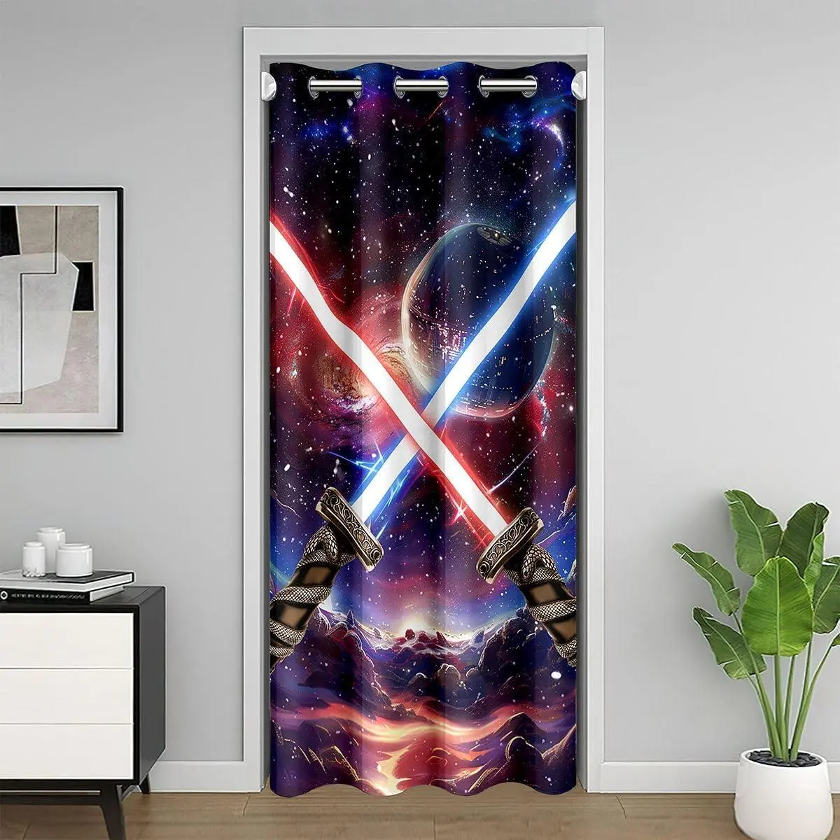 Lightsaber Door Curtain Blue Red Room Divider Curtain Cover Lightsaber Grommet 30%-50% Room Darkening Blackout Insulated Thermal Curtain Bed Earth Window Treatments