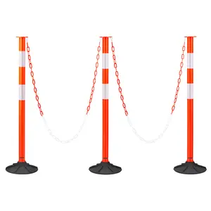 VEVOR 3 Pack Traffic Delineator Posts, Summervibes, 34 in Traffic Safety Cones with Weighted Base, Reflective Strips and Chain, Heavy Duty Delineator Posts for Construction Site, Parking Lot, Crowd Control, Red