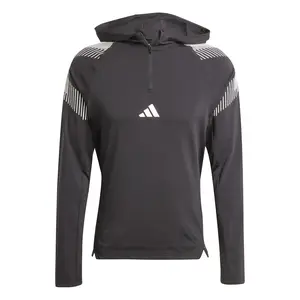 adidas Mens Pro-Series Quarter Zip Hooded Athletic Outerwear Casual - Black