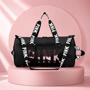Multi-purpose PINK Print Sport Duffle Bag Lightweight Carry On Weekend Travel Bag Gym Workout Overnight Shoulder Bag. multi purpose gym bag, lightweight travel duffel, weekend overnight shoulder bag, sport
