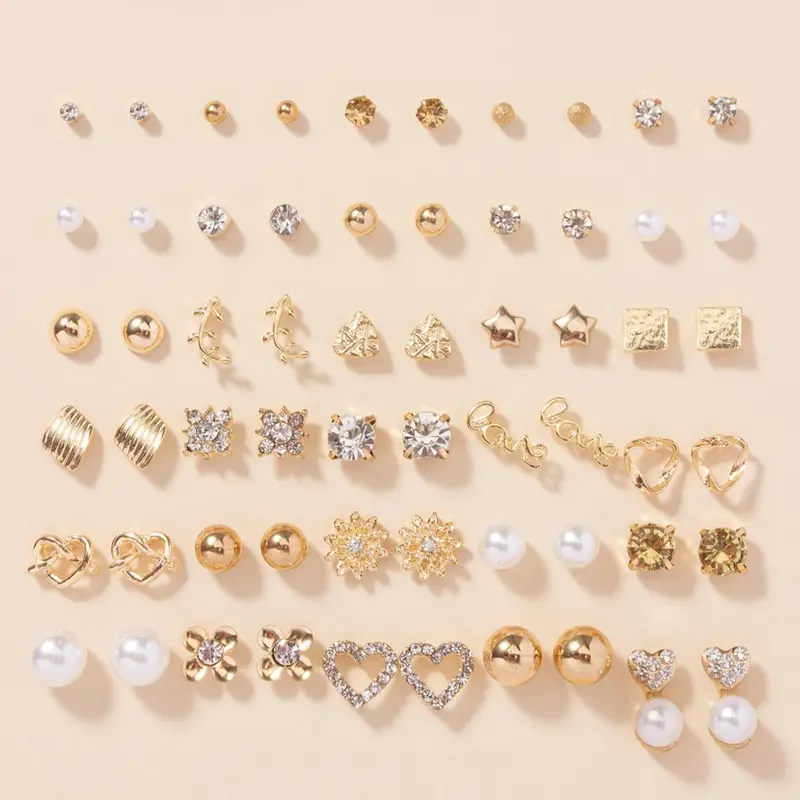 Faux Pearl & Rhinestone Decor Heart Shape Stylish Earrings Set, Earring Stacks, Studs Earrings for Women, Dainty Earrings, Vintage Fashionable Earrings Jewelry Gifts for Women, Cute Accessories As Holiday Gift, Stud Earring Pack