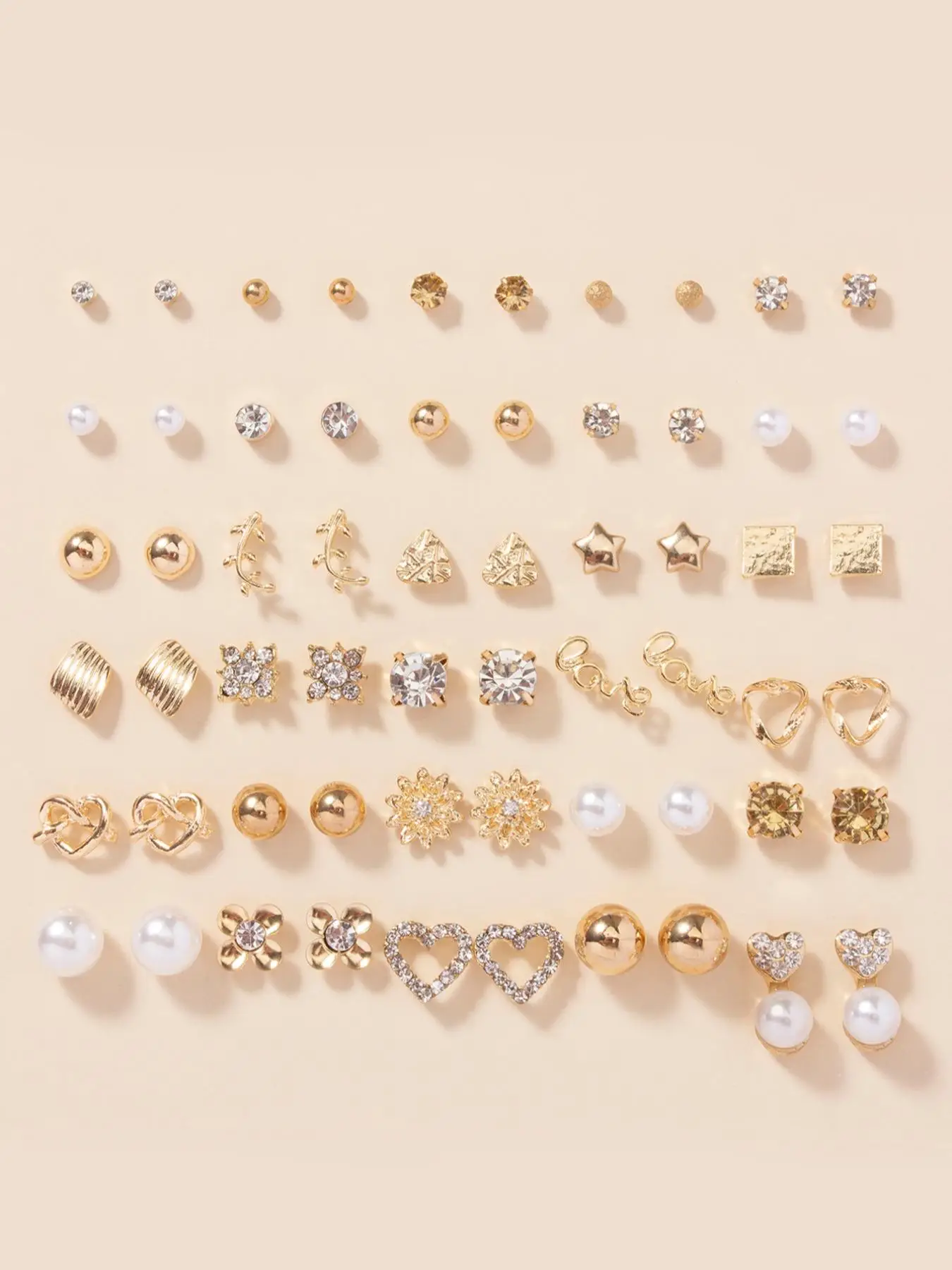 Faux Pearl & Rhinestone Decor Heart Shape Stylish Earrings Set, Studs Earrings for Women, Dainty Earrings, Vintage Fashionable Earrings Jewelry Gifts