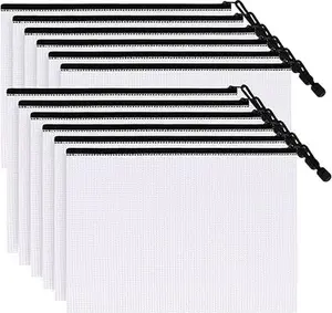 12Pcs A5 Mesh Zipper Pouch, PVC Mesh Zipper Bags,Waterproof Plastic Mesh Zip File Bag, Document Folder Bag, Multipurpose Mesh Organizer Bags,Transparent Document Storage Bags