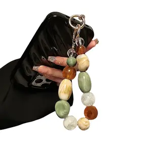 So Cute! Colorful Stone-Look Beaded Phone Wrist Strap | Free Clear Accessories + Red Gift Jewelry Box | Universal Short Cellphone Keychain Charm | Ideal Gift for Birthdays, Valentine’s Day & More | Phone Charms