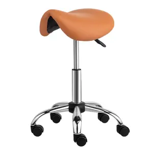 Half PU leather, nylon wheels, 150kg, brown color, technician stool, saddle stool, disassembly and assembly with electroplating, 280 five-star legs
