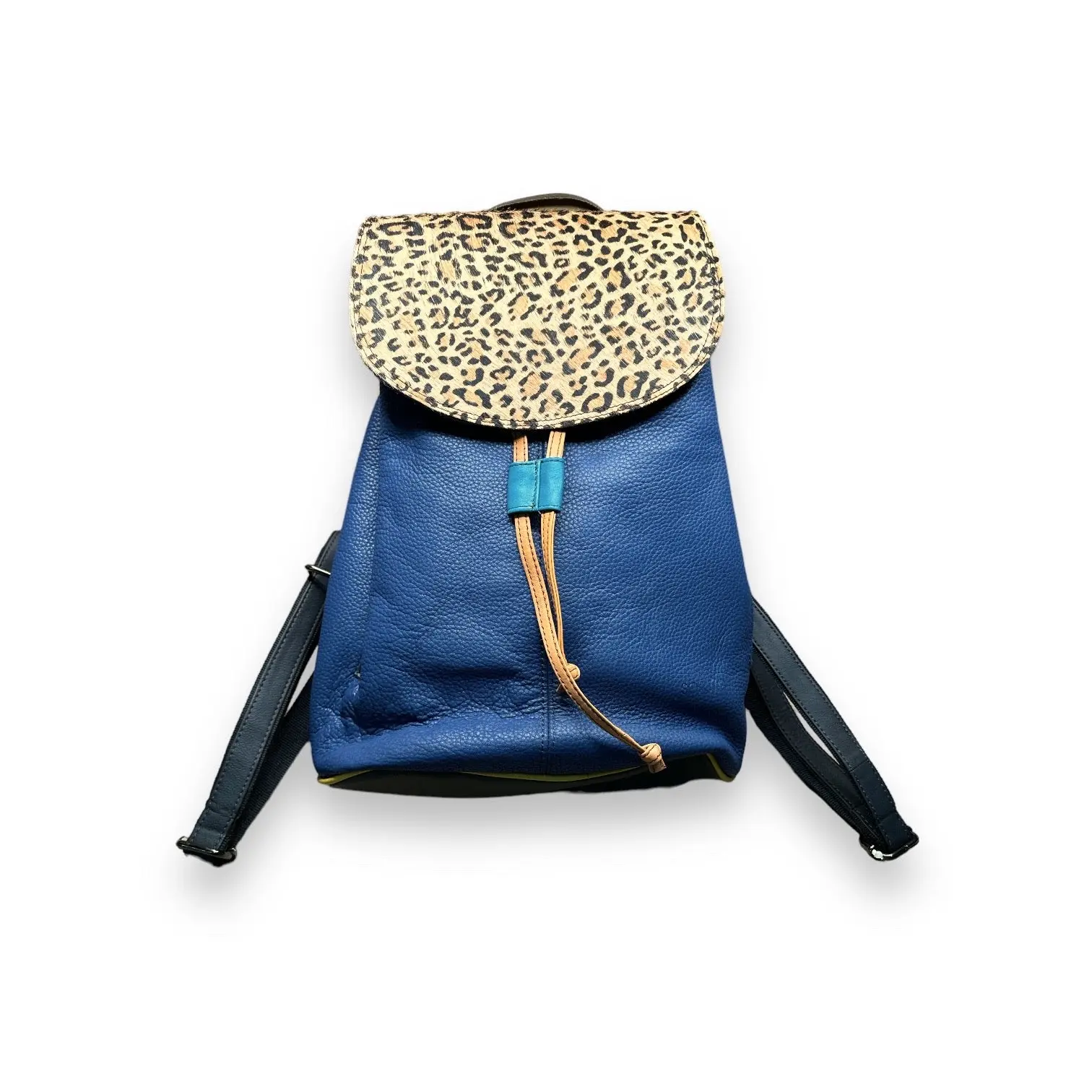 Caroline Blue and Leopard Print Backpack - Recycled Leather