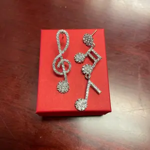 Rhinestone Music Treble Clef & Rhythm Notes Earrings