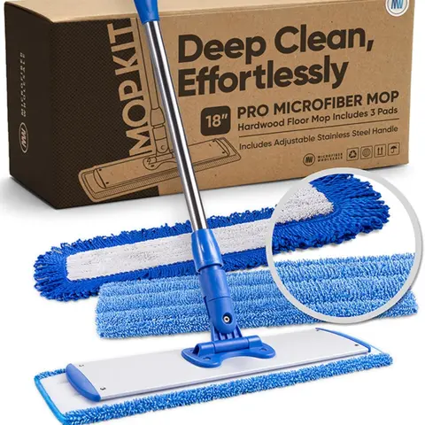 18" Professional Microfiber Mop | Dry & Wet for Hardwood, Tile, Laminate Floors | Washable Pads, Adjustable Handle