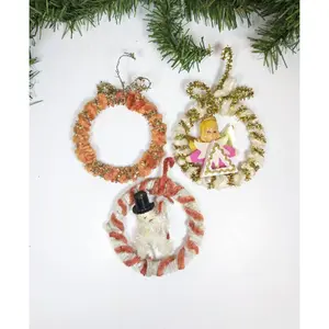 Vintage Chenille Pipe Cleaner Wreath Ornaments