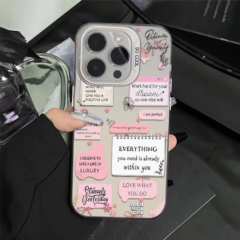 Pink Style Growth Quotes Phone Case Durable Hard Acrylic Back Case With An Anti-Yellowing Coating, Made From High-Quality Designed For Reliable Drop Protection For Your Phone For iPhone 17.16.15.14.13.12.11.X.XS.XSMAX.XR.8.7