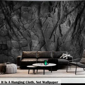 1pc Ultra large size Stunning Rock Wall 3D Stereoscopic Photo Background Cloth Wall Hanging Large Size Polyester Tapestry for Living Room Bedroom Office Home Room Party Decoration Live streaming background tapestry with Free Hanging Clips