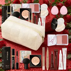11 Pcs Makeup Set Cosmetics Kit Makeup Bundle Box in White Cosmetic Bag Beauty Set | Cushion CC Cream, Powder, Stamp Eyeliner, Contour Stick, Blush, Lip Gloss & Lip Oil | Complete Makeup Kit for Beginners, Travel, Valentine's/Birthday Gifts for Her