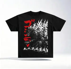 Godzilla Monster Graphic T-Shirt, Japanese Kaiju Fire Art Tee, Retro Monster Movie Fan Shirt