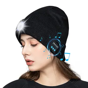 Touch Two Bluetooth Music LED Lighted Fashionable and practical light cap winter warm knitted Beanie Hat Pack Rechargeable LED winter beanie Lightweight Running Athletic Sport Outdoor