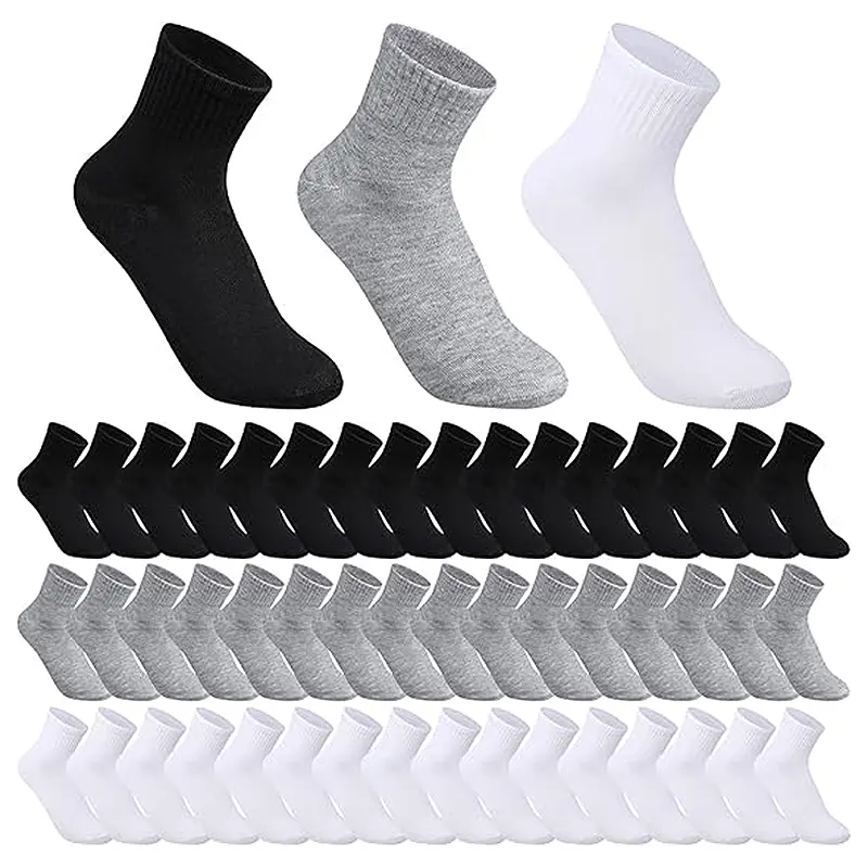 Men's Plain Quarter Ankle Socks, 48-Pair Bulk Pack, Moisture Wicking, Sweat-Absorbent, Elastic Athletic Socks for Daily Wear, Running