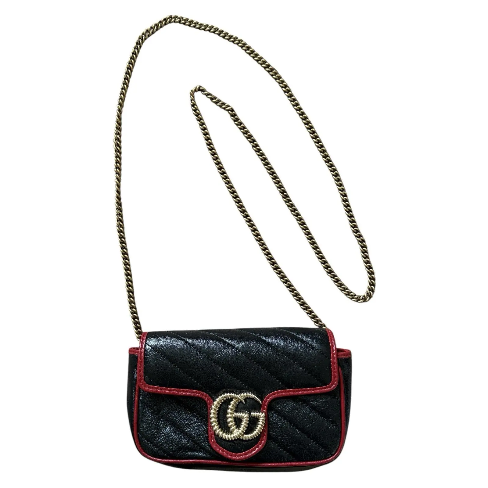 Pre-owned GUCCI GG Marmont Crossbody Bags Authentic Flap Bag Diagonal Quilted Leather Super Mini Black with COA