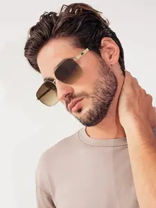 Men's Simple Style Plain Color Sunglasses, Trendy Casual Square Frame Double Beam Sunglasses for Travel Use, Fashion Accessories for Outdoor Activities