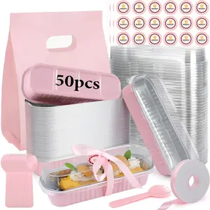 Mini Loaf Pans With Lids，Mini Cake Pans With Lids and Spoons，Bread Loaf Boxes Disposable，Small Aluminum Cake Tins,Baking Boxes Individual