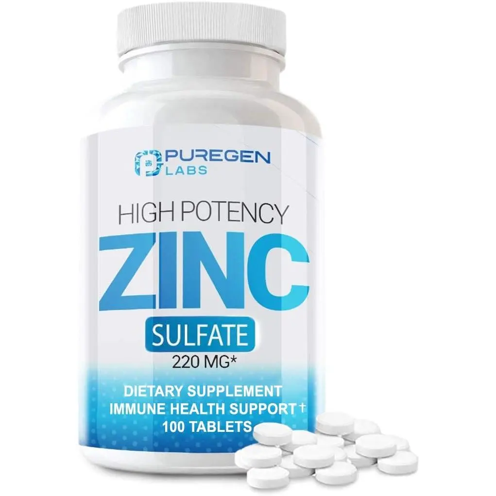 Zinc Sulfate Supplement 220mg High Potency Immune System Support Vitamin for Adults Daily Health Defense Antioxidant Protection 100 Tablets Essential Mineral for Skin Immunity Throat and Wellness Care Balance