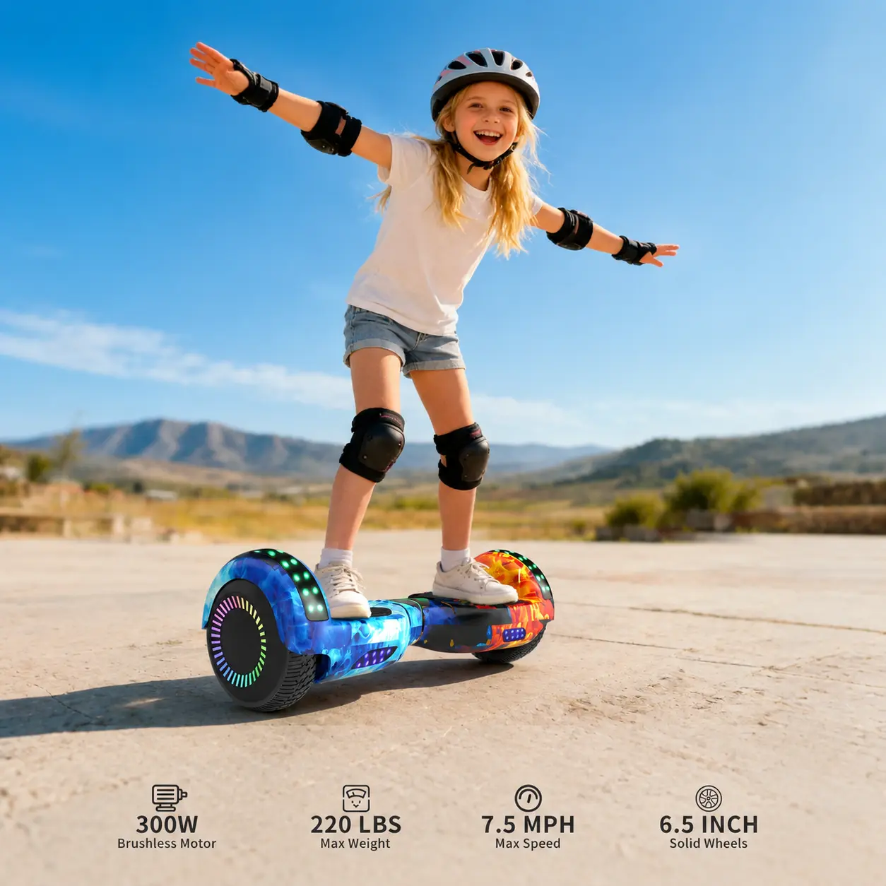 Commugo P6 Kids Teens Electric Self Balancing Scooter Hoverboard - 300W Dual Motor All-Terrain App Controlled Scooter, 7.5 mph Max Speed, LED Lights, 220lbs Load, Gift for Boys Girls (TikTok Shop Spring Glow Up, Summerwins)
