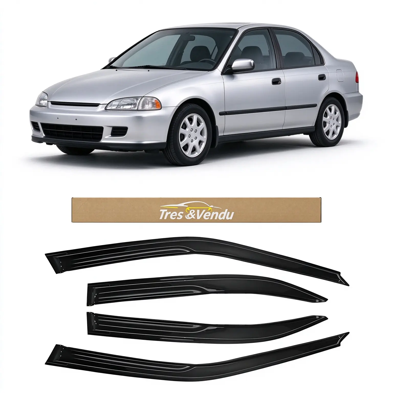 Tresvendu-For Honda Civic 4 Door Sedan 1996-2000，4X Out-Channel Window Visors,with Water Channels，Tape-on,Smoke# Rain guard# Rainproof#Sun Shade#UV Protection# Easy-Install # Vent Shades# Car Windshield# Car Weather Shields# Wind Deflector