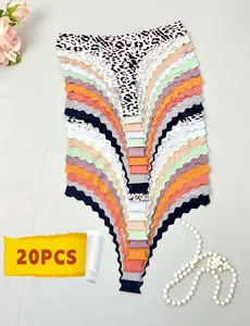 20-10 Pack Seamless Women Underwear Thongs No Show Ladies Thong No Line Workout Breathable Comfortable Panties Soft Undies Underwire Unlined High Waist Briefs Striped Womenswear thong