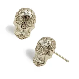 SONIA HOU Day of the Dead Sugar Skull Stud Earrings - Sterling Silver | | S925 Dia De Los Muertos Chic Fashionable Trendy Exquisite Fashion Design