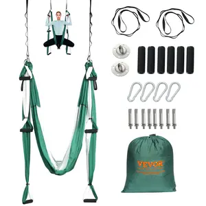 VEVOR Aerial Yoga Swing Set, 2.7 Yards Yoga Hammock Hanging Swing Aerial Sling Inversion Fly Kit Trapeze Inversion Equipment with Ceiling Mount Accessories, Max 661.38 lbs Load Capacity, Green/White