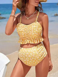 SAMT Plus Size Floral Graphic High Waisted Two Part Maternity Swimsuit Modest Beachwear Cottagecore Aesthetic