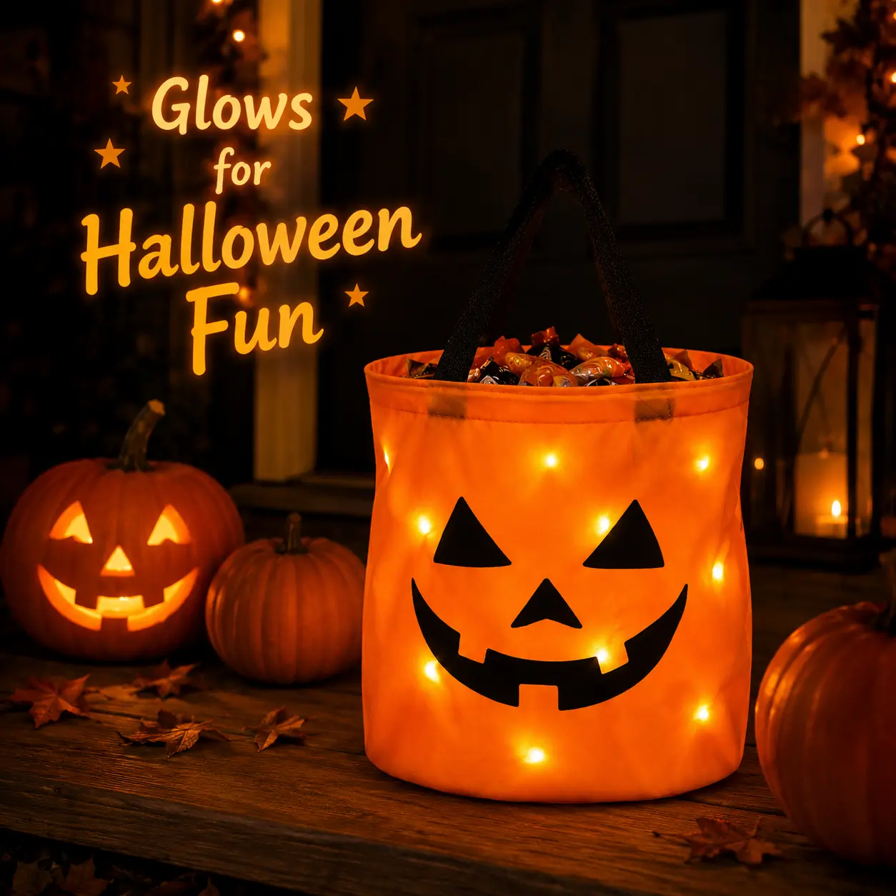 Halloween LED Light Up Pumpkin Candy Bag, Portable Handheld Gift Tote Bag for Holiday Decor & Trick or Treat
