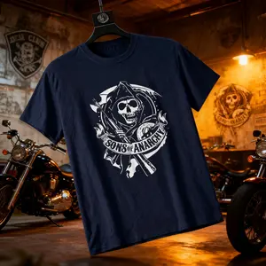 Sons of Anarchy Graphic T-Shirt – 100% Cotton Biker Skull Tee for Men & Women, Vintage Rock Streetwear Top Casual Menswear
