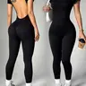 Women's U Backless Short Sleeve Knit Yoga Jumpsuit, Fitness Yoga Jumpsuit, Sporty Yoga Jumpsuit, Workout Jumpsuit, Yoga Workout Jumpsuits, Spring Summer Sportswear, Casual Fashion, Home Commute Wear, Stretchable Activewear