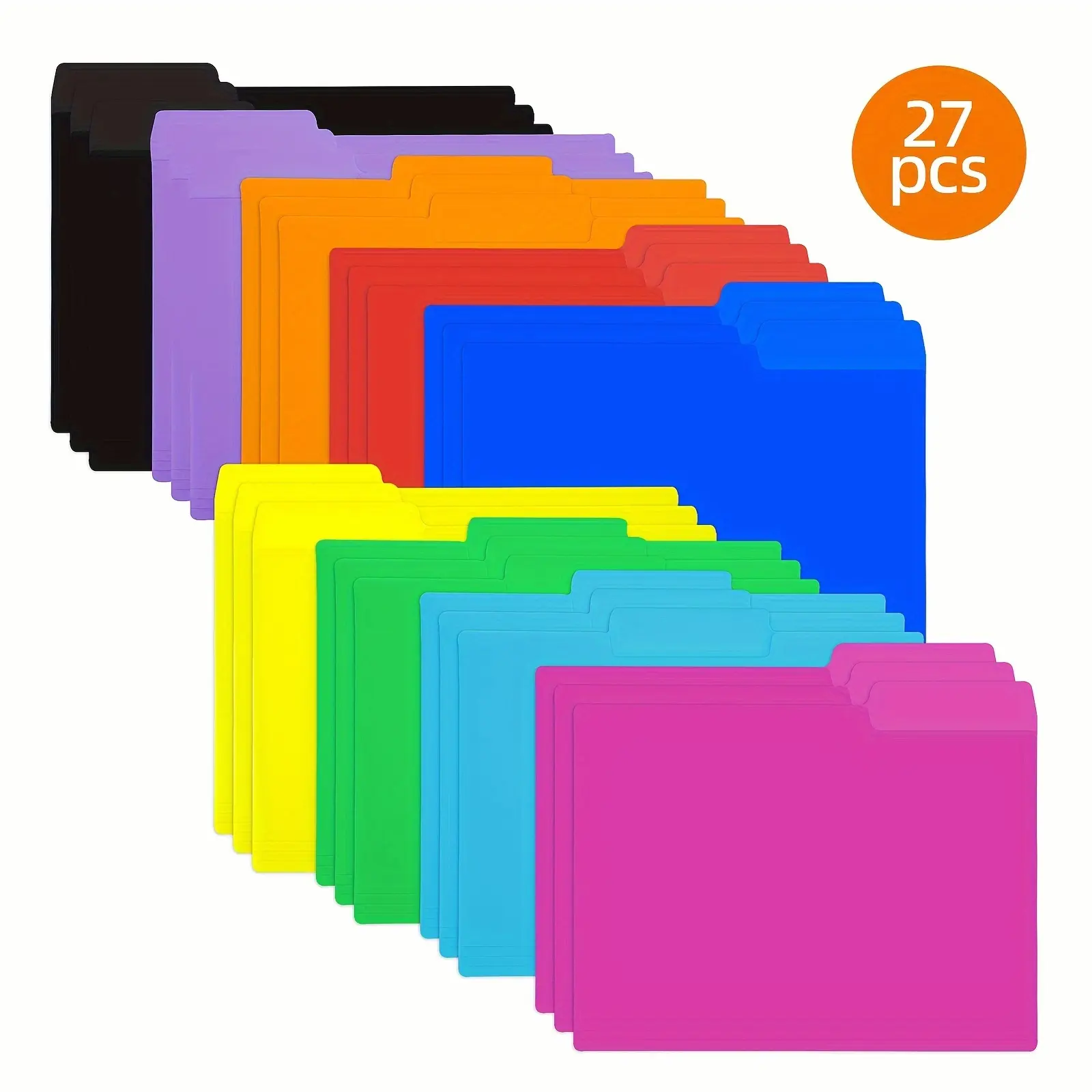 WHONLINE 27pcs 9-Color Plastic Folder Set,, Letter Size Folders, Polyvinyl Folders, Colored Folders – Heavy-Duty 1/3-Tab for Students and Office Use, Back-to-School Essential