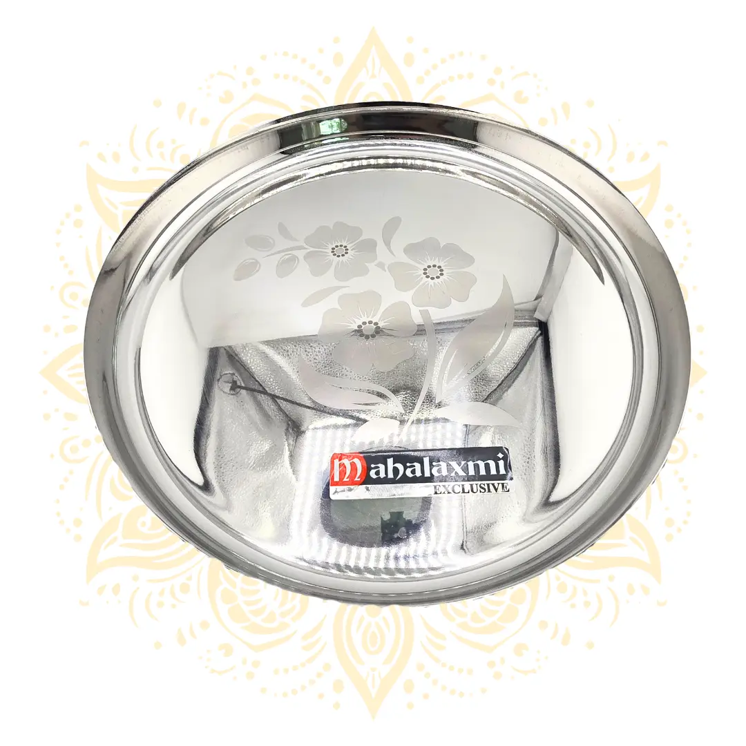 Stainless Steel Flower Engraved Thali Tray