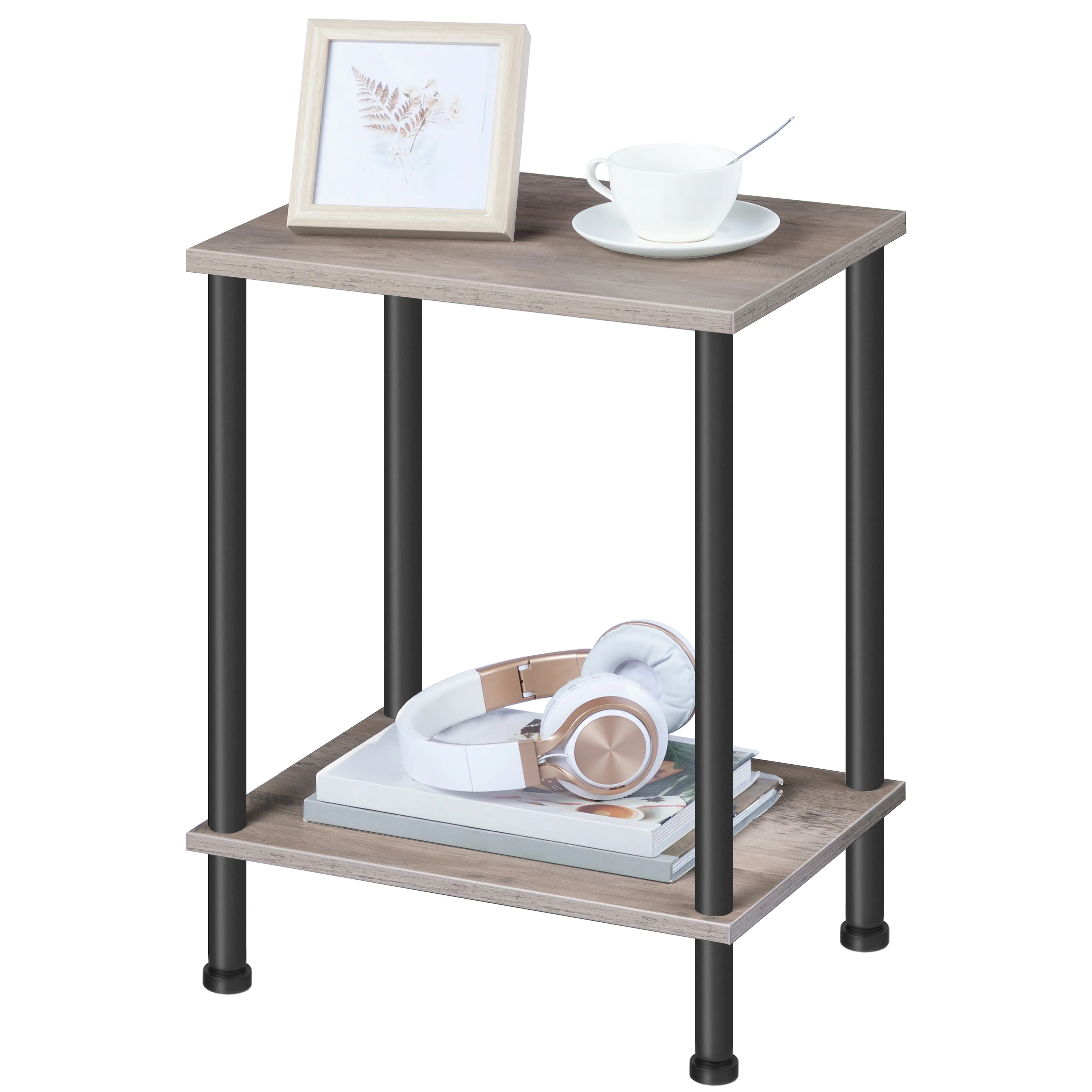 HOOBRO End Table, Small Side Table, Nightstand with 2-Layer Storage Shelves, Sofa Table for Small Spaces, Living Room, Bedroom, Stable Frame, Easy Assembly, Greige and Black #SummerVibes