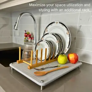 2 Tier Dish Rack - 2Pcs Stone Drying Mat for Kitchen Counter - Quick Drying Diatomaceous Earth Pad (Sandstone, 15.6" x 11.7" x 6.7") Organiser Slate