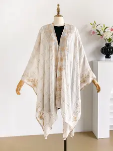 Plaid and Floral Embroidered Split Shawl Women, Loose Fit Conceals Fat, Versatile for Beach, Commute, Dates, Perfect Styling
