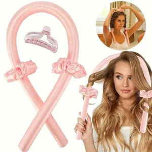 Heatless Curling Rod Set Headband No Heat Silk Curls Ribbon Hair Rollers Sleeping Soft Headband