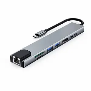 8-in-1 Portable USB-C Hub with 4K HDMI RJ45 Ethernet SD TF Card Reader 3.5mm Headphone Jack 240W Fast Charging PD Port USB 3.0 2.0 Type-C Data Port for iPhone 17 Pro MacBook iPads tiktokshopspringglowup