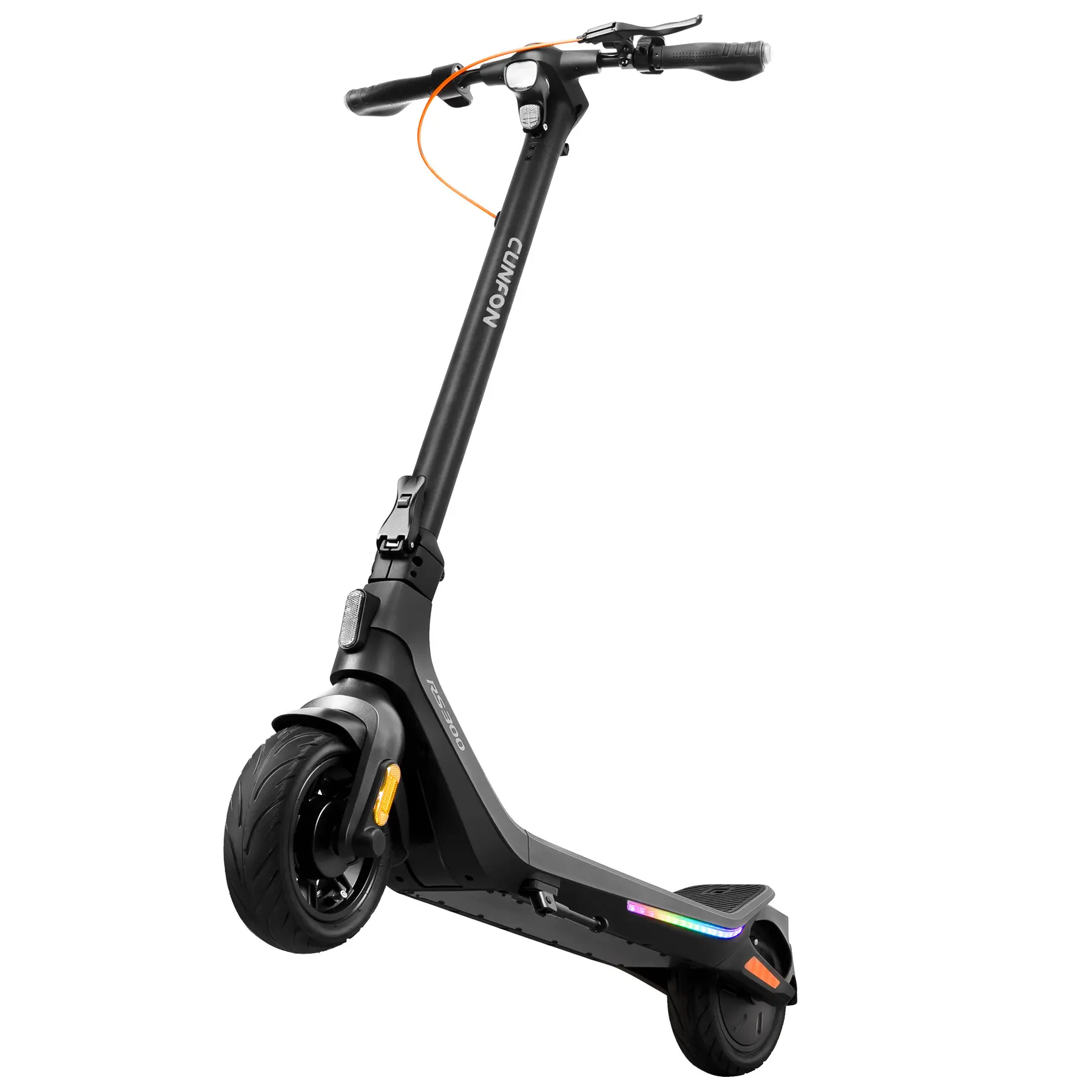 CUNFON RS300 Electric Scooter 500W Motor, Up to 19 Mph, 25 Miles Long Range, Fingerprint Unlock, 10 Inch Tires, Drum Brake & Electronic Brake, Colored Side Lights and APP, Foldable Commuter Electric Scooter