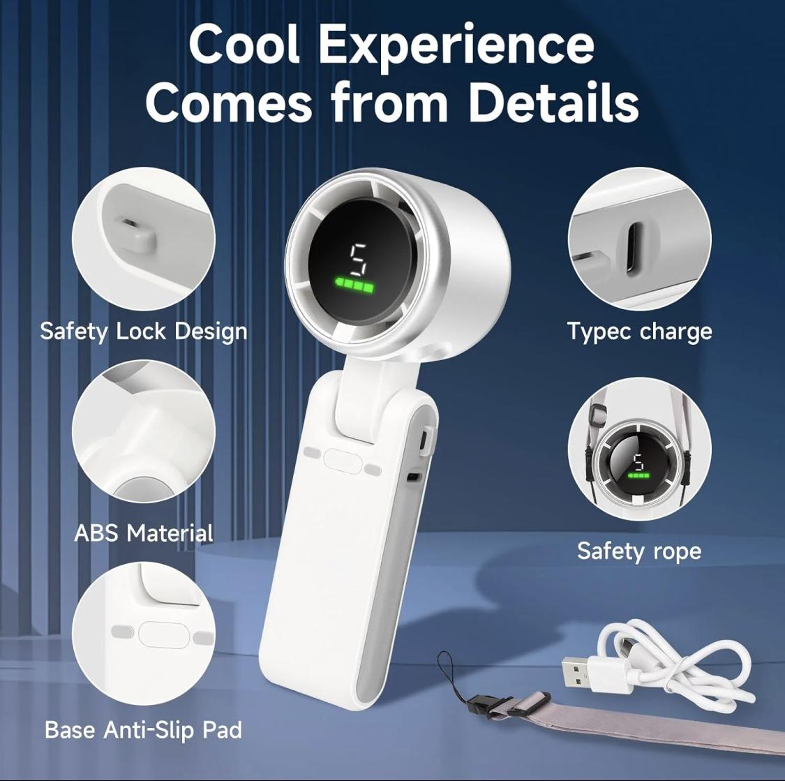 Portable Handheld Turbo Fan, 5 Gear Wind,4000mAh Battery Operated, Up to 10 Working Hours, 3 IN 1 Hand Fan Rechargeable with Air Turbo Tech Cooling Fan for Outdoor Activities, Travel, Working, Summer Selected Products