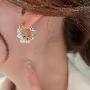 2026 New Summer Pearl Earrings for Women, Trendy High-End Light Luxury Internet Celebrity Hot Style French Stud Earrings Hoops