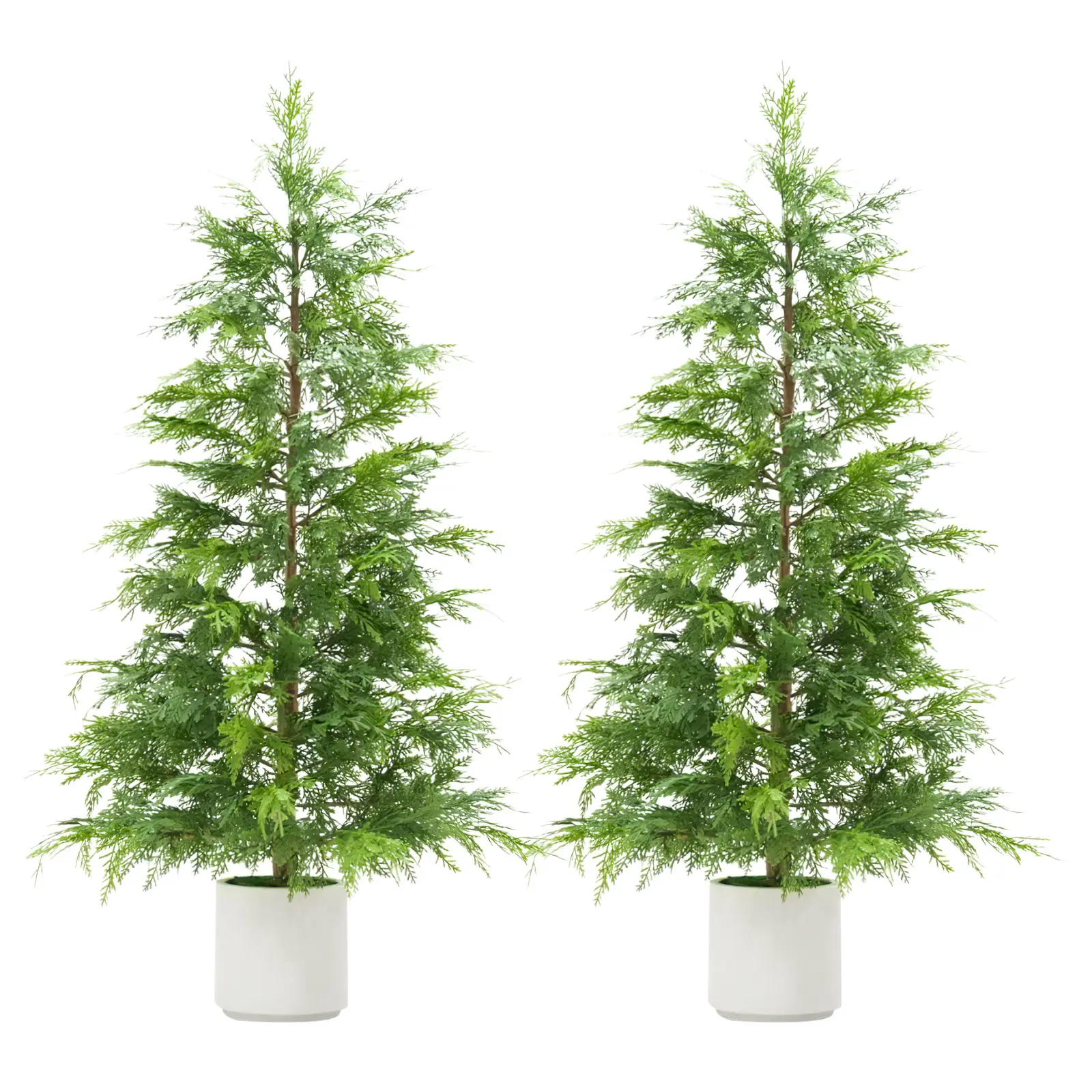 3/4/5/6FT Artificial Cedar Topiary Trees (Set of 2) - Outdoor & Indoor Faux Pine Cypress Plants for Home Front Door, Porch, Office, and Christmas Decor