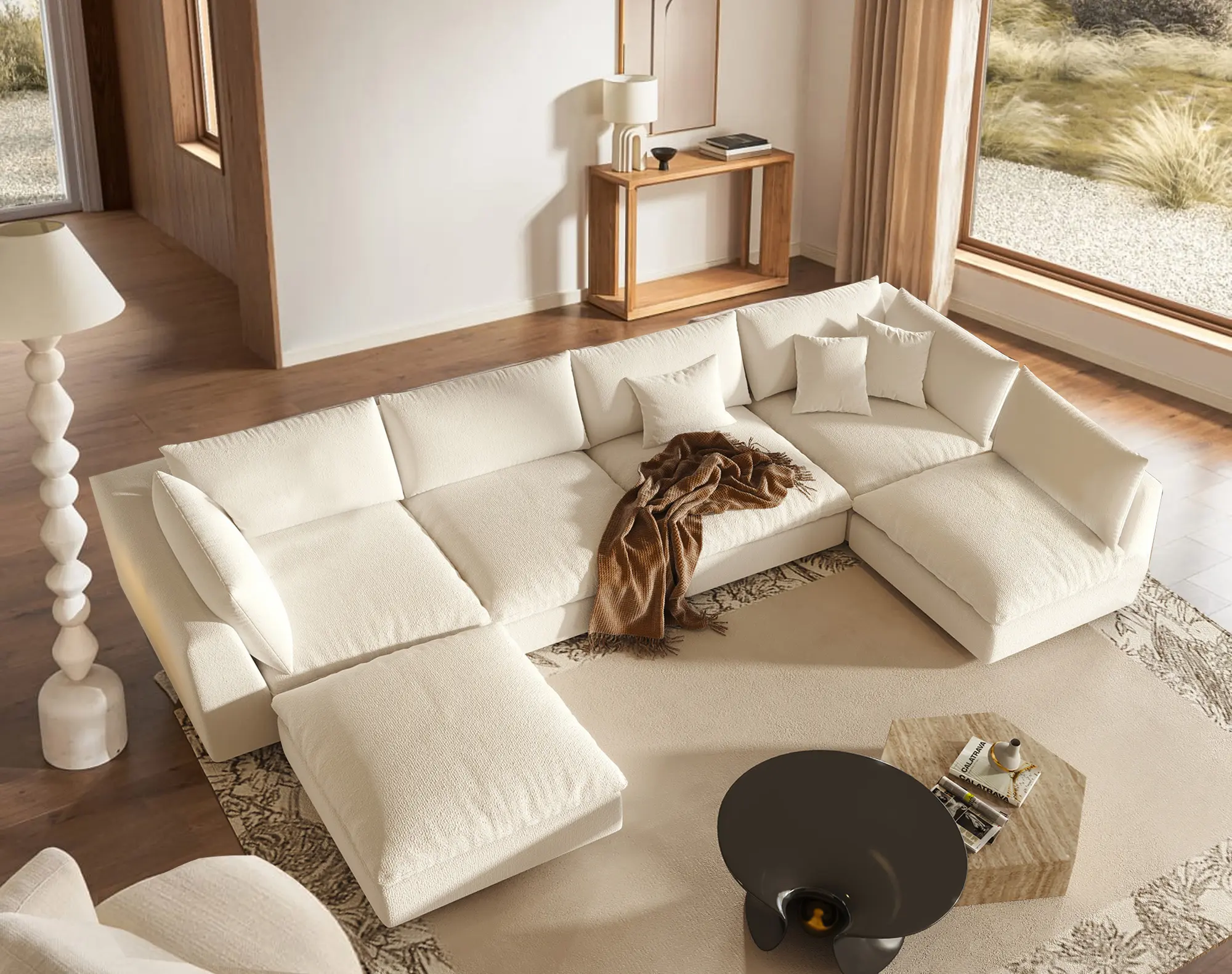 156.7'' Oversized Modular Cloud Couch, 6-seater Sectional Sofa Bed, Convertible Sleeper Sofa with Ottoman, Modern Modular Sectional, Removable & Washable Covers