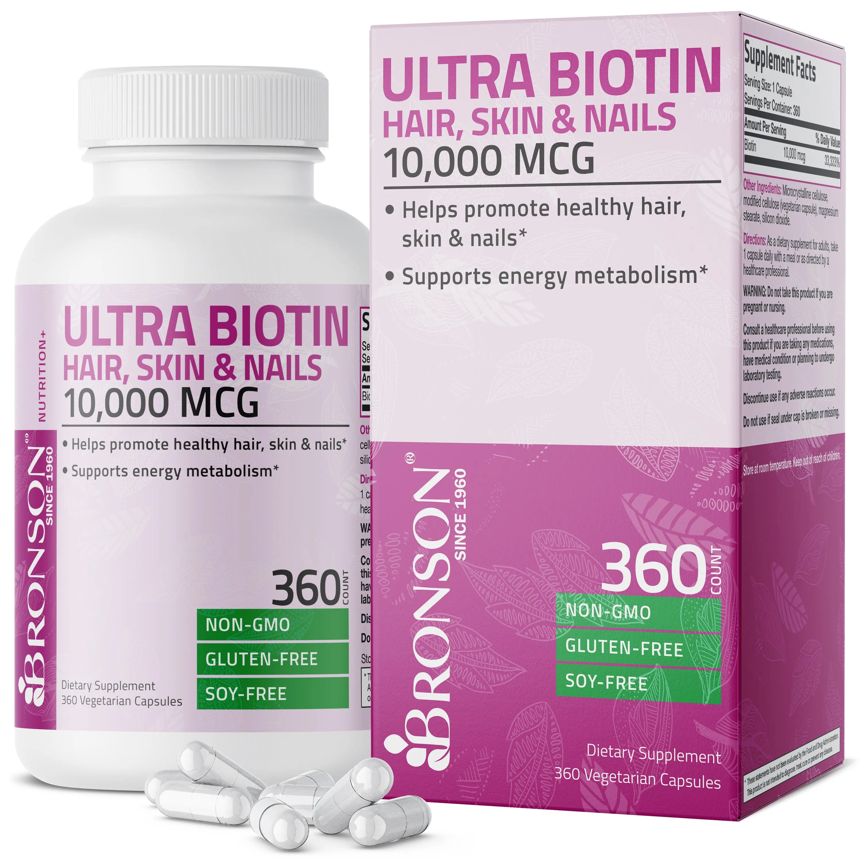 Bronson Ultra Biotin 10,000 Mcg Hair Skin and Nails Supplement, Non-GMO mcg biotin Healthcare Fitness supplements  women supplement woman vitamin