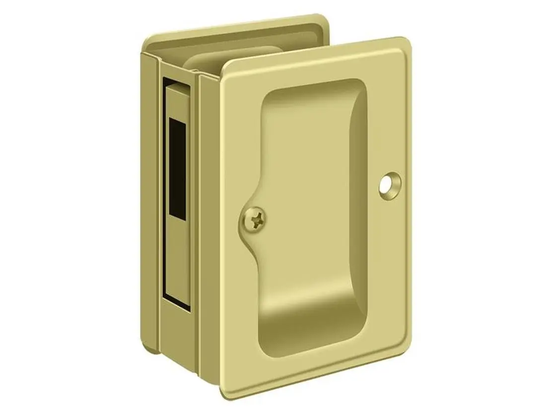 Deltana SDAR325U3 Heavy-Duty Adjustable Pocket Lock for Sliding Doors, Polished Brass, Sliding Door Keyed Padlock, Sliding Door Keyed Padlocks