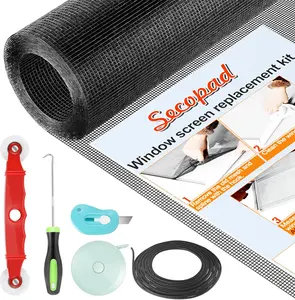 Window Screen Door Repair Kit, 39" x 78" Screen Door Mesh Replacement Kit, Durable Fiberglass Mesh Roll with Tools for Windows Doors Patio and Porch Replacement, Black